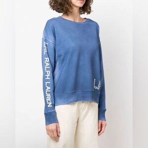 Ralph Lauren Blue Women's Top size L logo print sleeve